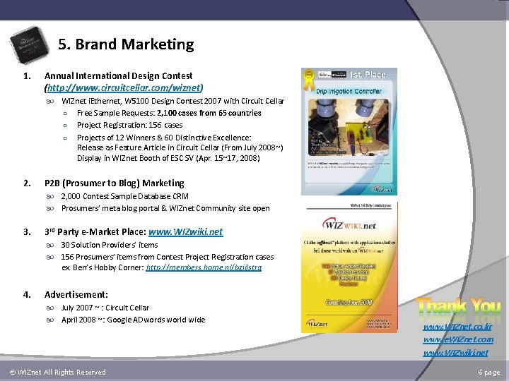 5. Brand Marketing 1. Annual International Design Contest (http: //www. circuitcellar. com/wiznet) WIZnet i.
