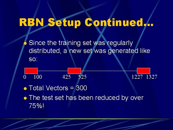 RBN Setup Continued… l 0 Since the training set was regularly distributed, a new