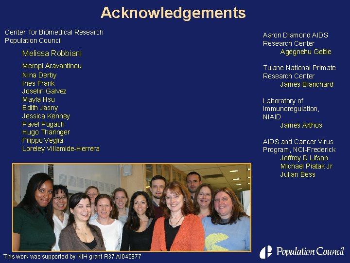 Acknowledgements Center for Biomedical Research Population Council Melissa Robbiani Meropi Aravantinou Nina Derby Ines Acknowledgements Center for Biomedical Research Population Council Melissa Robbiani Meropi Aravantinou Nina Derby Ines