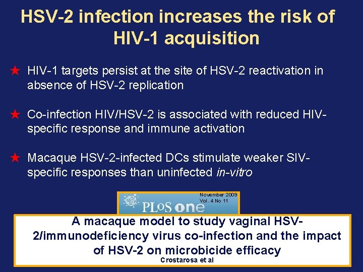 HSV-2 infection increases the risk of HIV-1 acquisition ★ HIV-1 targets persist at the HSV-2 infection increases the risk of HIV-1 acquisition ★ HIV-1 targets persist at the