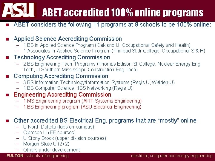 ABET accredited 100% online programs n ABET considers the following 11 programs at 9