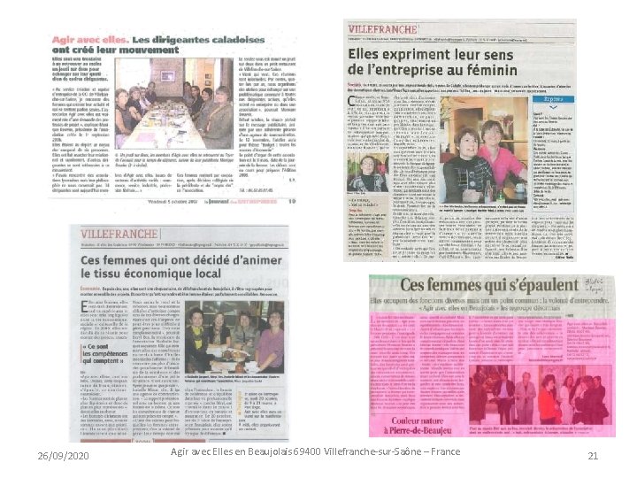 26/09/2020 Agir avec Elles en Beaujolais 69400 Villefranche-sur-Saône – France 21 