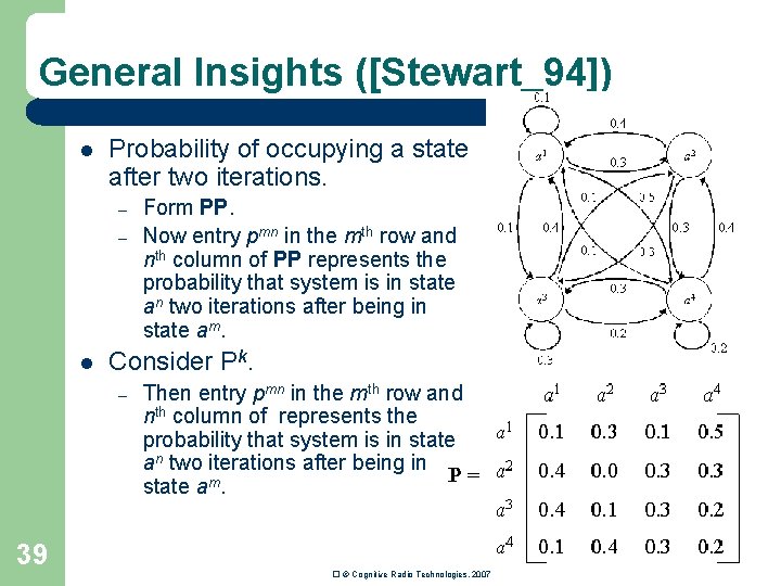 General Insights ([Stewart_94]) l Probability of occupying a state after two iterations. – –