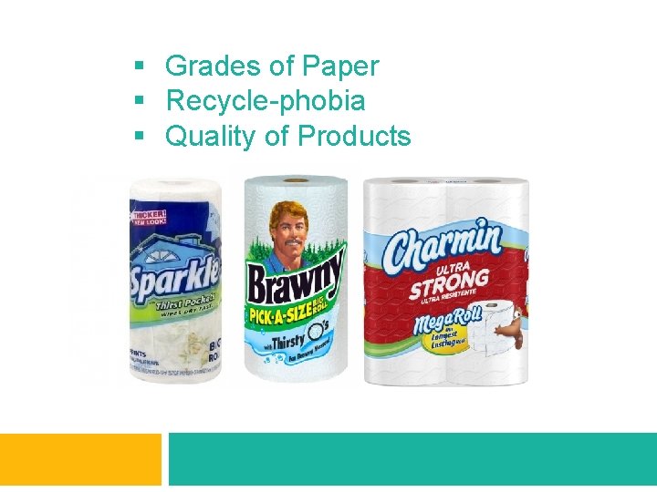 § Grades of Paper § Recycle-phobia § Quality of Products 