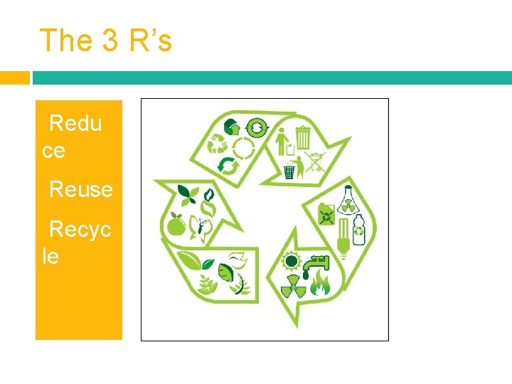 The 3 R’s Redu ce § § Reuse Recyc le § 