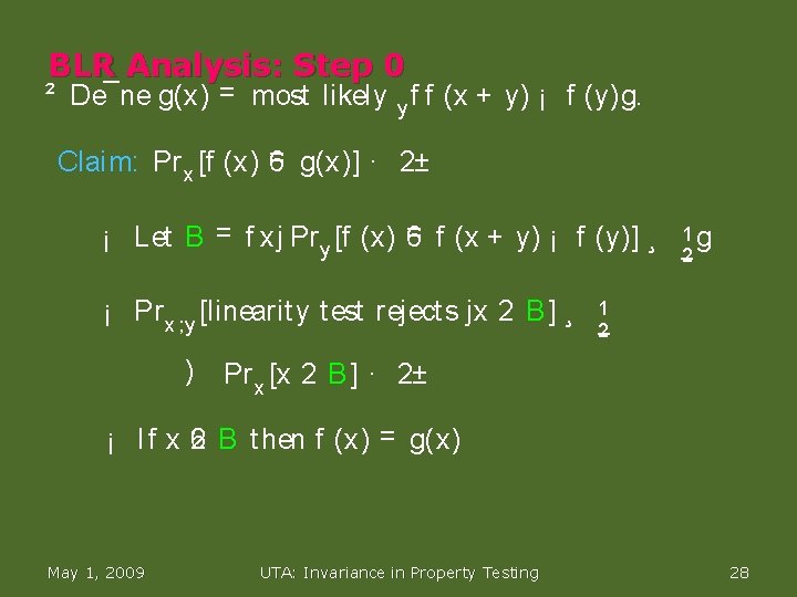 BLR Analysis: Step 0 ² De¯ne g(x) = most likely y f f (x