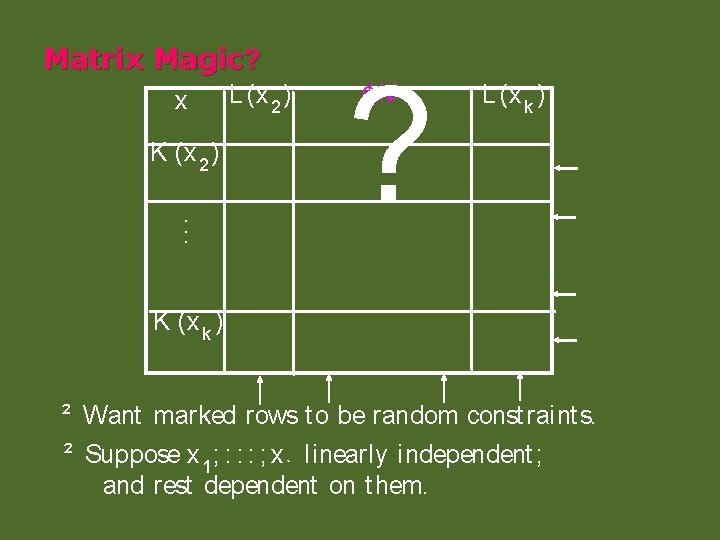 Matrix Magic? x K (x 2 ). . . L (x 2 ) ?