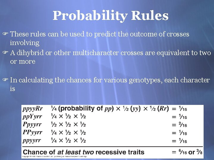 Probability Rules F These rules can be used to predict the outcome of crosses