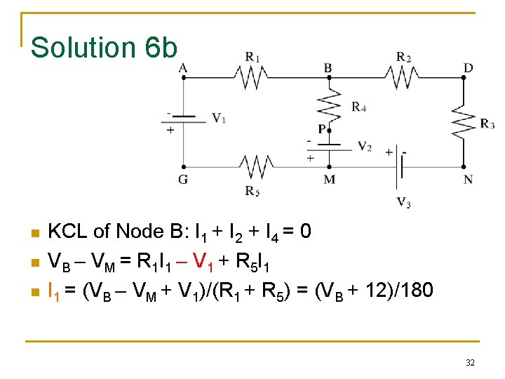 Solution 6 b n n n KCL of Node B: I 1 + I