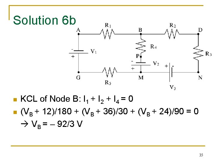 Solution 6 b n n KCL of Node B: I 1 + I 2