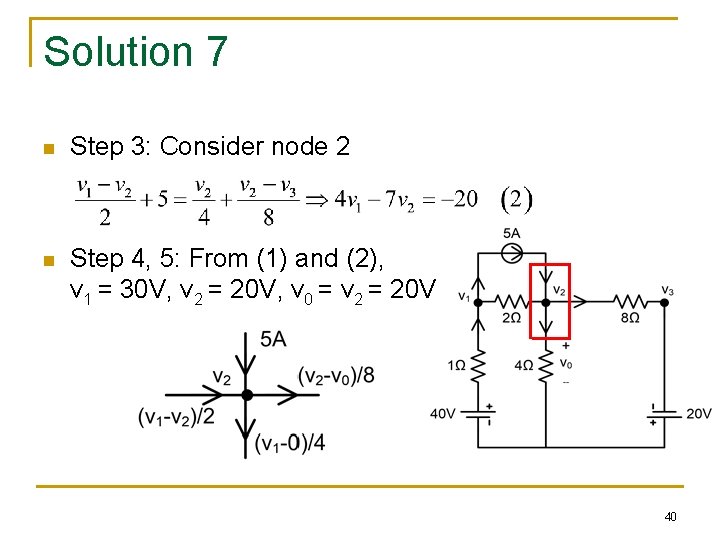 Solution 7 n Step 3: Consider node 2 n Step 4, 5: From (1)