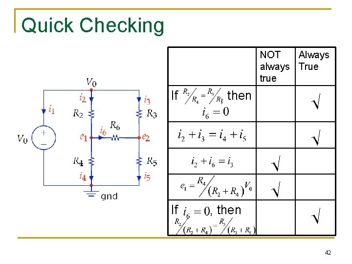 Quick Checking NOT Always always True true If , then √ √ If ,