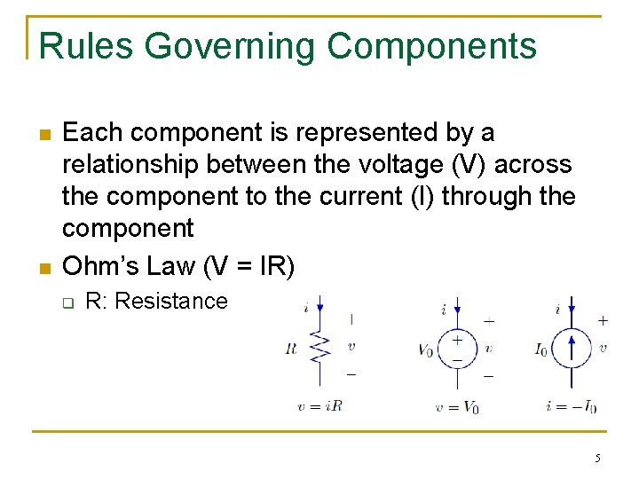 Rules Governing Components n n Each component is represented by a relationship between the