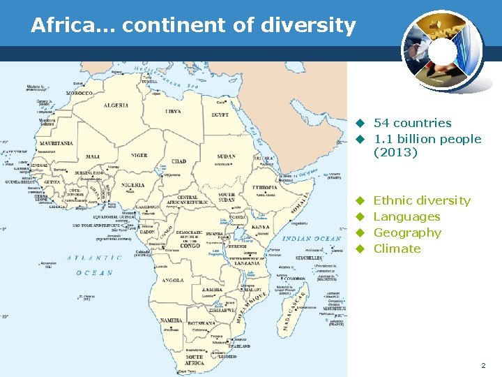 Africa… continent of diversity u 54 countries u 1. 1 billion people (2013) u