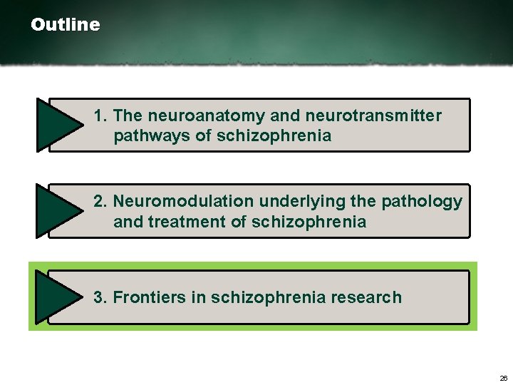 Outline 1. The neuroanatomy and neurotransmitter pathways of schizophrenia 2. Neuromodulation underlying the pathology