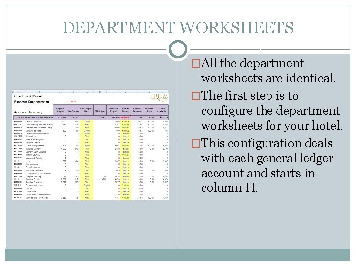 Department Worksheet CHECKBOOK MODEL TRAINING OVERVIEW PROFITSWORD IMPORT SUMMARY WORKSHEET