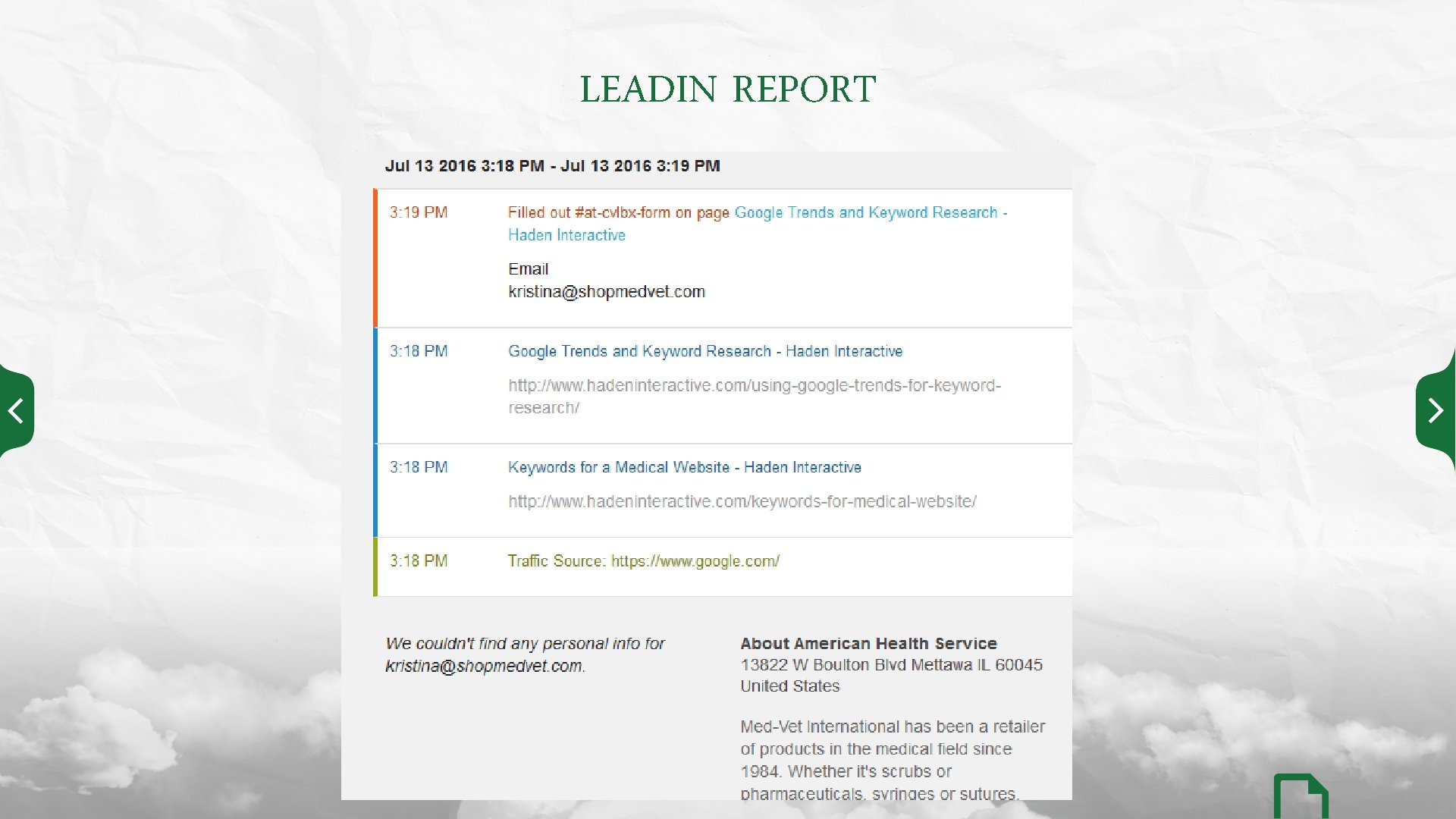 LEADIN REPORT 