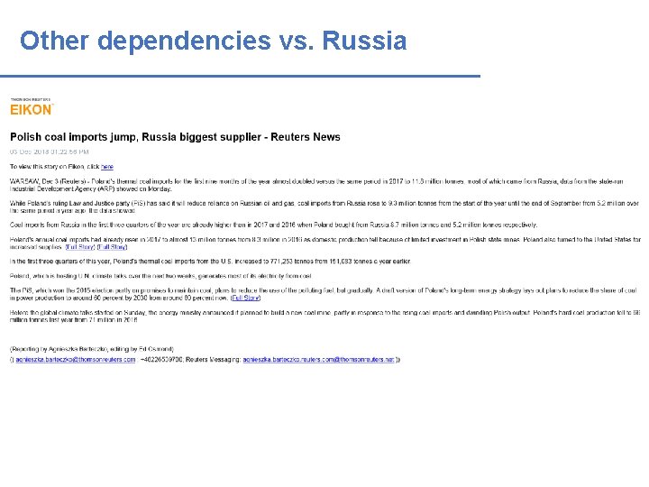 Other dependencies vs. Russia Other dependencies vs. Russia