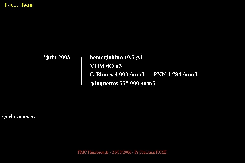 LA… Jean *juin 2003 hémoglobine 10, 3 g/l VGM 8 O µ 3 G