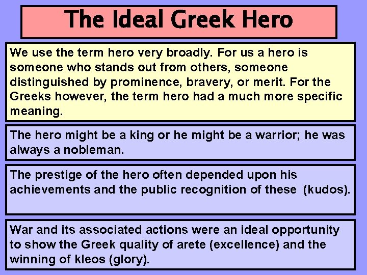 The Ideal Greek Hero We use the term hero very broadly. For us a