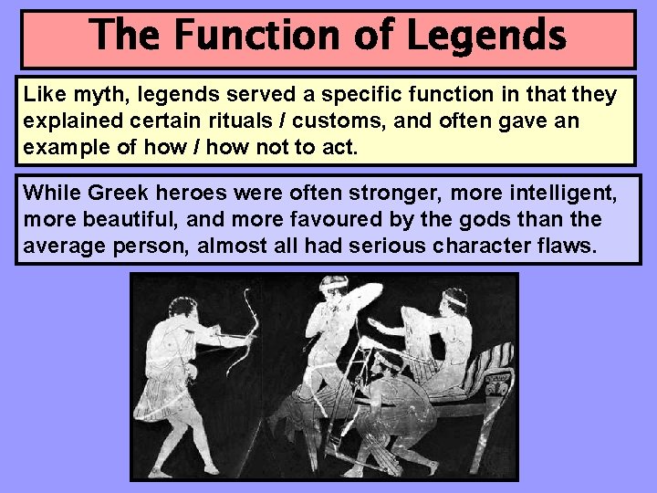 The Function of Legends Like myth, legends served a specific function in that they