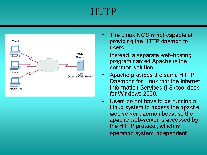 HTTP • The Linux NOS is not capable of providing the HTTP daemon to HTTP • The Linux NOS is not capable of providing the HTTP daemon to