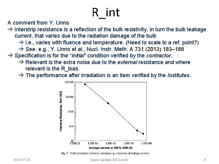 R_int A comment from Y. Unno Interstrip resistance is a reflection of the bulk