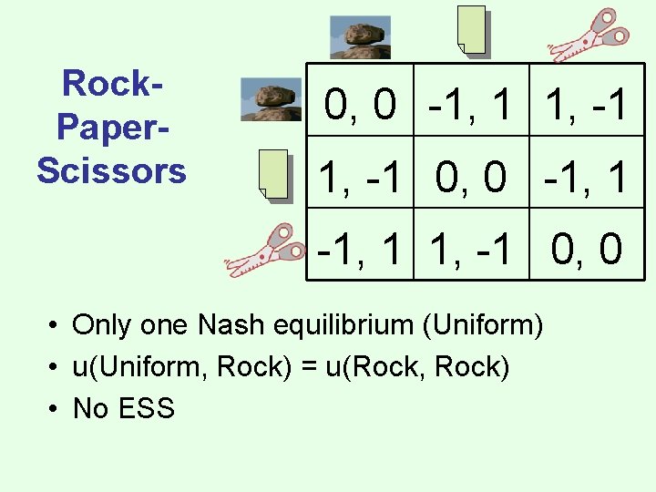 Rock. Paper. Scissors 0, 0 -1, 1 1, -1 0, 0 • Only one
