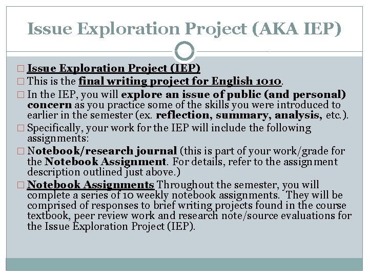 Issue Exploration Project (AKA IEP) � Issue Exploration Project (IEP) � This is the Issue Exploration Project (AKA IEP) � Issue Exploration Project (IEP) � This is the