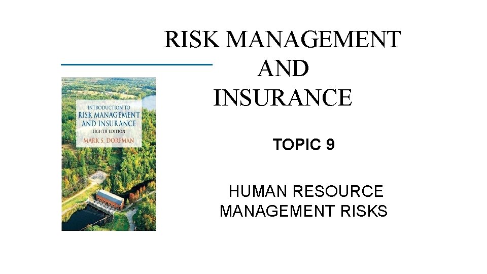 RISK MANAGEMENT AND INSURANCE TOPIC 9 HUMAN RESOURCE MANAGEMENT RISKS 
