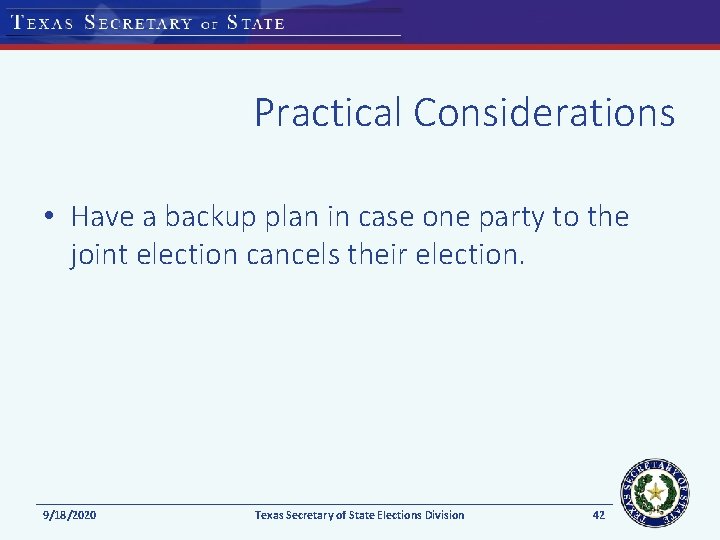 Practical Considerations • Have a backup plan in case one party to the joint Practical Considerations • Have a backup plan in case one party to the joint