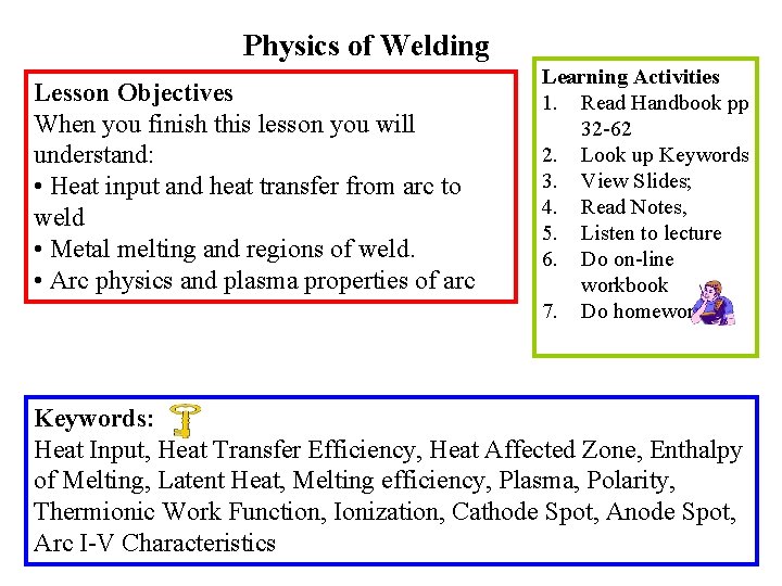 Physics of Welding Lesson Objectives When you finish this lesson you will understand: •