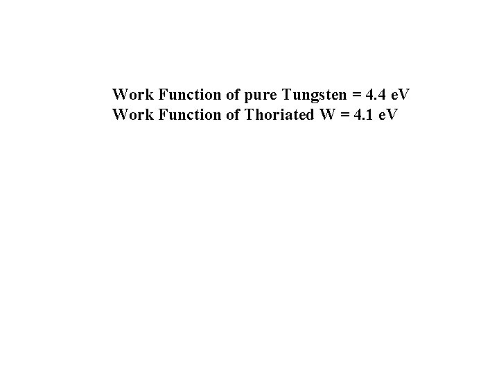 Work Function of pure Tungsten = 4. 4 e. V Work Function of Thoriated