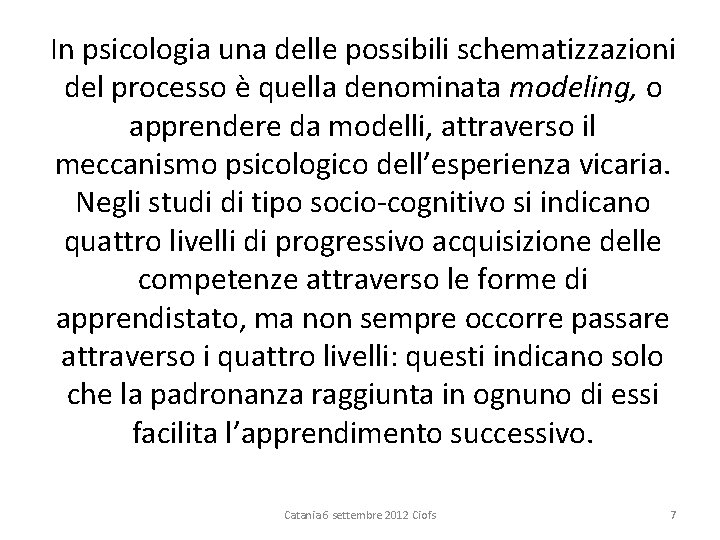 In psicologia una delle possibili schematizzazioni del processo è quella denominata modeling, o apprendere