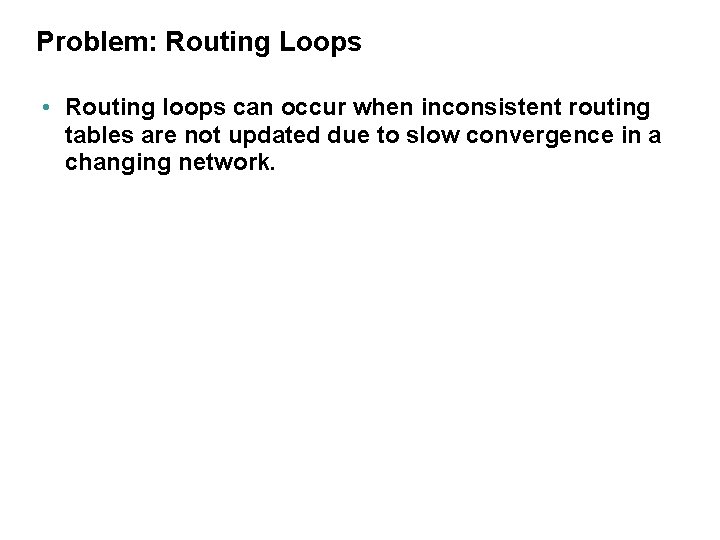 Problem: Routing Loops • Routing loops can occur when inconsistent routing tables are not