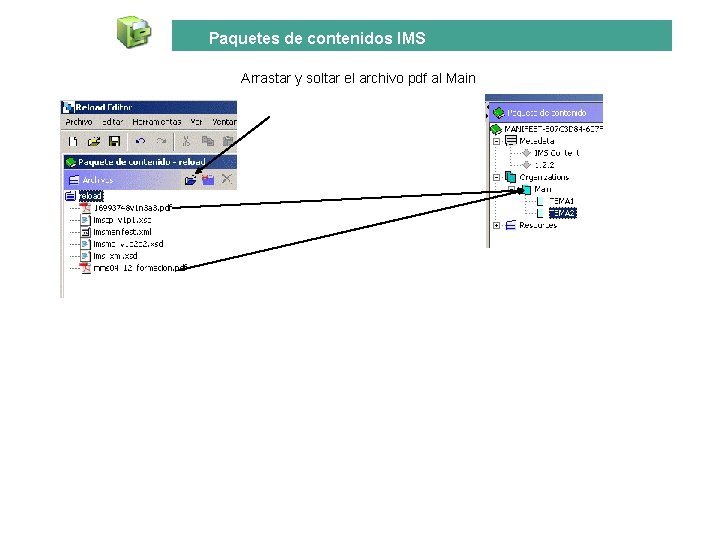 Paquetes de contenidos IMS Arrastar y soltar el archivo pdf al Main 