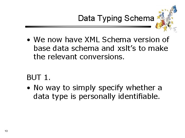 Data Typing Schema • We now have XML Schema version of base data schema