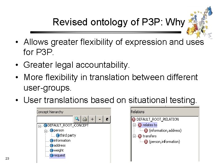 Revised ontology of P 3 P: Why • Allows greater flexibility of expression and