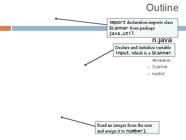 Outline 3 import declaration imports class Scanner from package java. util. Additio n. java