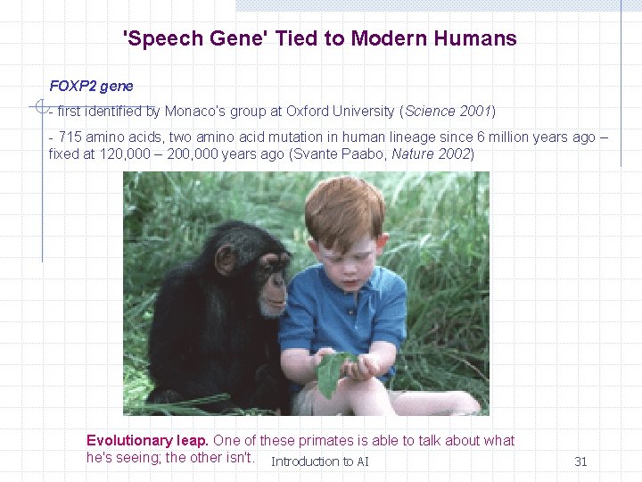 'Speech Gene' Tied to Modern Humans FOXP 2 gene - first identified by Monaco’s