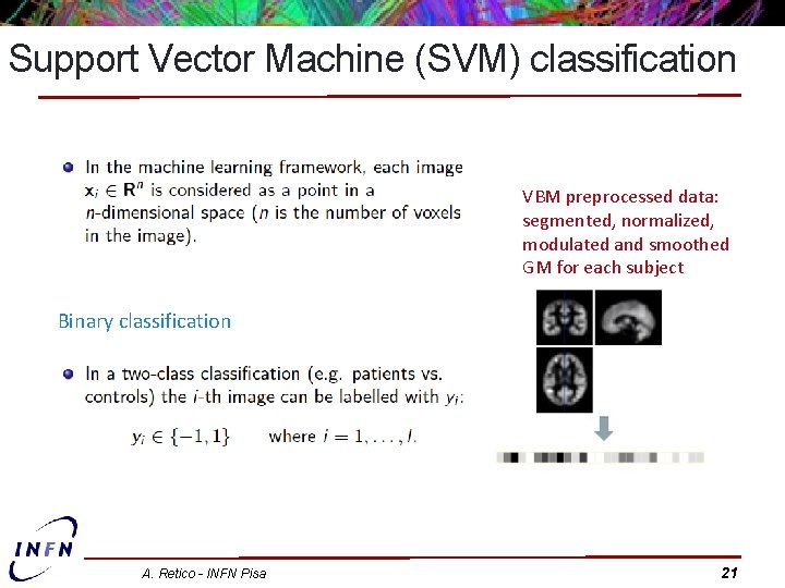 Support Vector Machine (SVM) classification VBM preprocessed data: segmented, normalized, modulated and smoothed GM