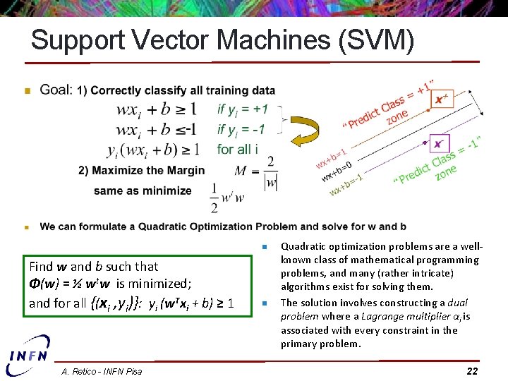 Support Vector Machines (SVM) - n Find w and b such that Φ(w) =