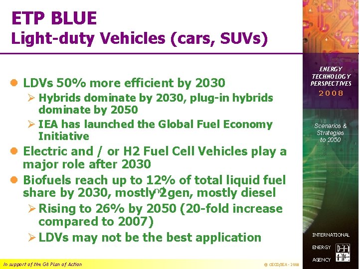 ETP BLUE Light-duty Vehicles (cars, SUVs) ENERGY TECHNOLOGY PERSPECTIVES l LDVs 50% more efficient