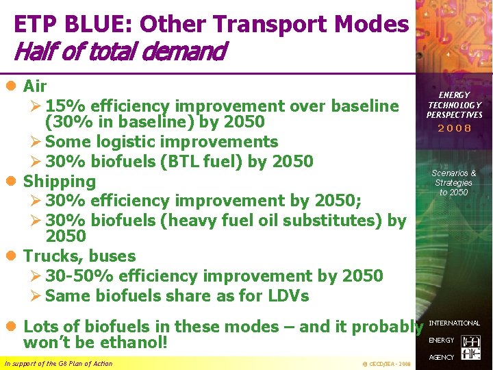 ETP BLUE: Other Transport Modes Half of total demand l Air Ø 15% efficiency