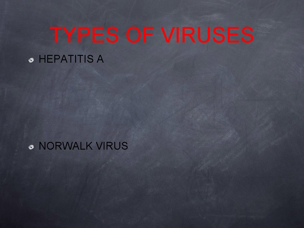 TYPES OF VIRUSES HEPATITIS A NORWALK VIRUS 