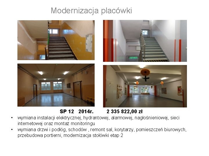 Modernizacja placówki SP 12 2014 r. 2 335 822, 00 zł • • wymiana