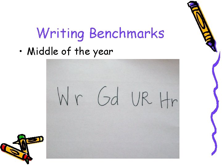 Writing Benchmarks • Middle of the year 