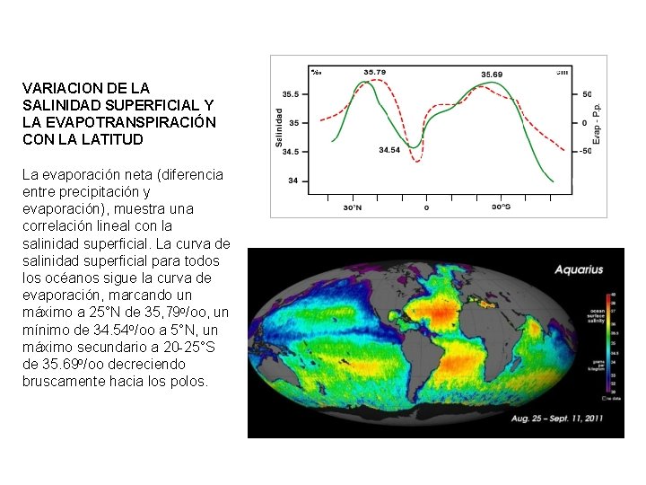 VARIACION DE LA SALINIDAD SUPERFICIAL Y LA EVAPOTRANSPIRACIÓN CON LA LATITUD La evaporación neta