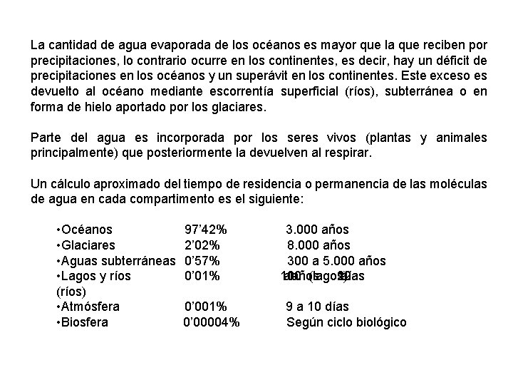 La cantidad de agua evaporada de los océanos es mayor que la que reciben