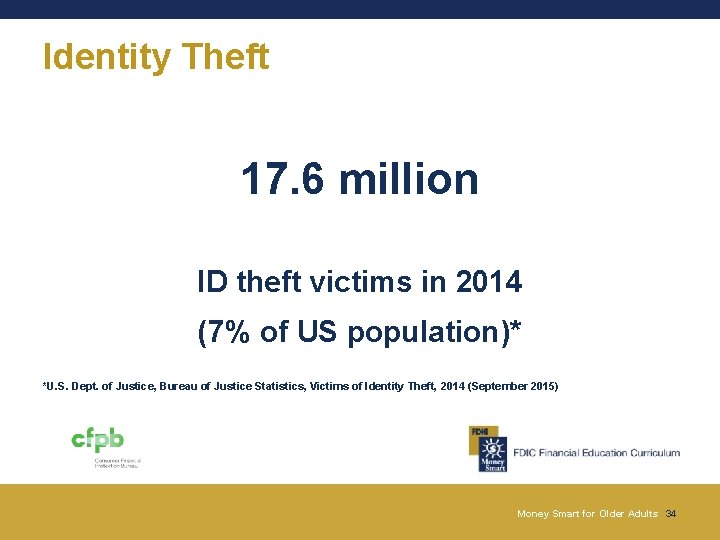Identity Theft 17. 6 million ID theft victims in 2014 (7% of US population)* Identity Theft 17. 6 million ID theft victims in 2014 (7% of US population)*